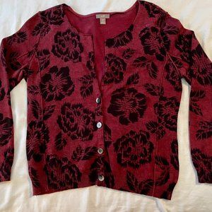JJill cardigan sweater SP red and black floral